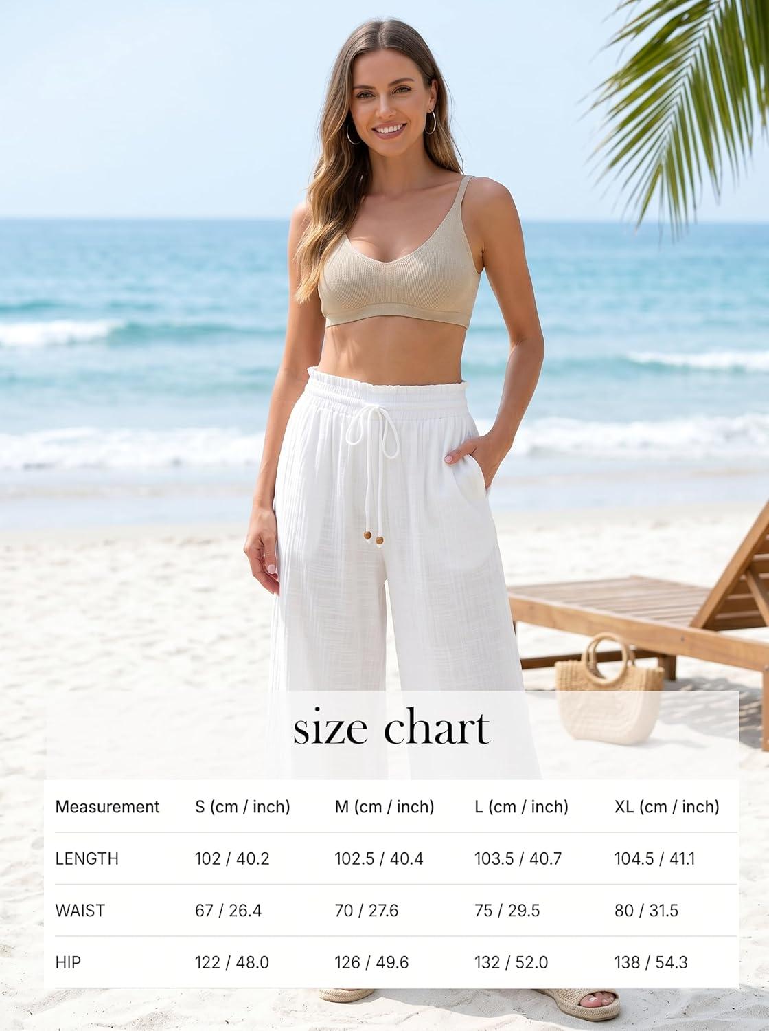 imageCUPSHE Womens Wide Leg Cover Up Beach Pants Summer Drawstring Elastic Waist Vacation Palazzo PantWhite