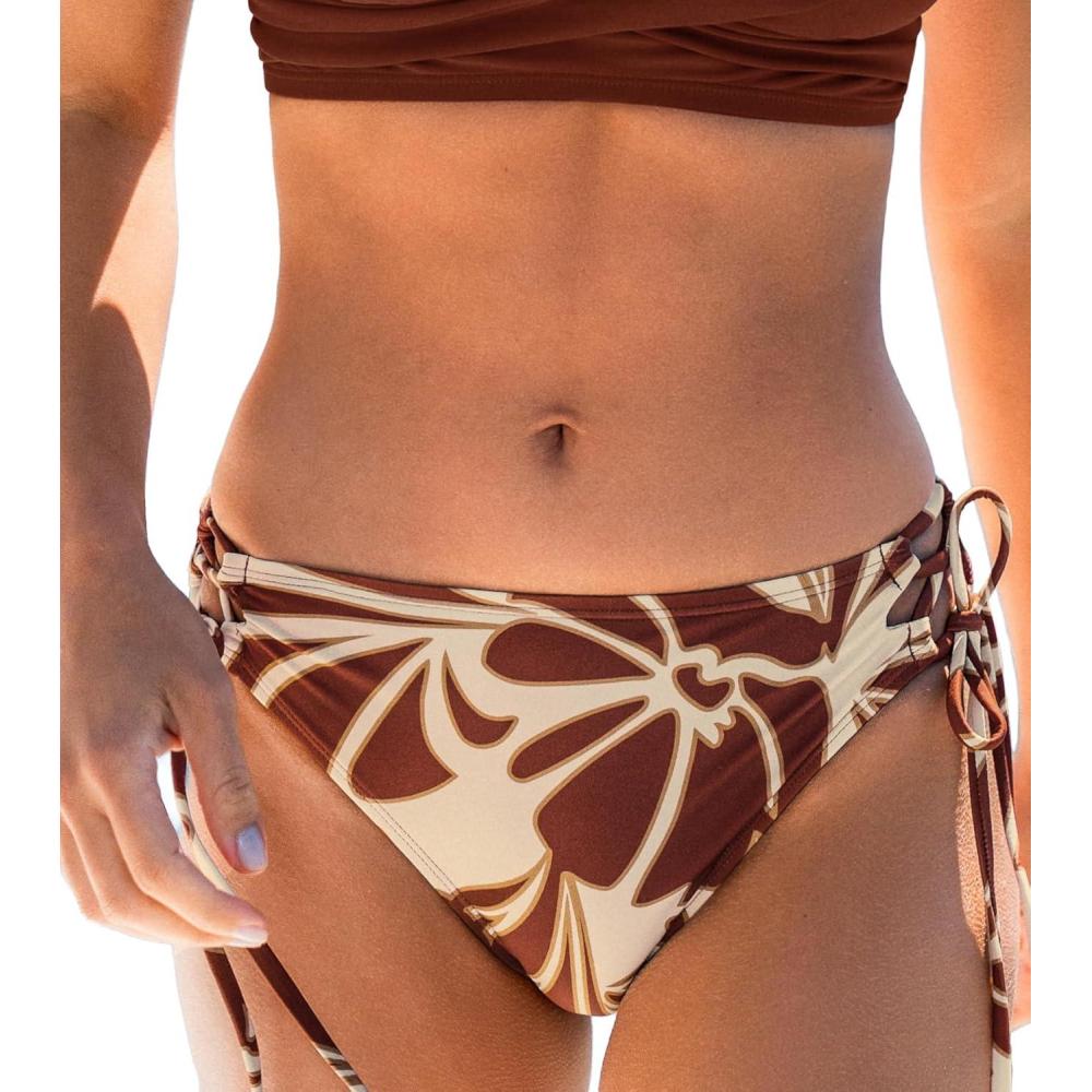imageCUPSHE Women Swimsuit Bikini Bottom String Cheeky Side Tie Low Rise Bathing SuitMaroon RedFloral