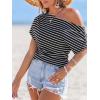 CUPSHE Summer Striped Tops for Women 2026 Short Sleeve Off The Shoulder T Shirt Casual Going Out(Black)