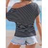 CUPSHE Summer Striped Tops for Women 2026 Short Sleeve Off The Shoulder T Shirt Casual Going Out(Black)