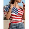 CUPSHE Summer Striped Tops for Women 2026 Short Sleeve Off The Shoulder T Shirt Casual Going Out(Flag)
