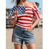 CUPSHE Summer Striped Tops for Women 2026 Short Sleeve Off The Shoulder T Shirt Casual Going Out(Flag)