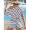CUPSHE Summer Striped Tops for Women 2026 Short Sleeve Off The Shoulder T Shirt Casual Going Out(Navy)