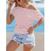 CUPSHE Summer Striped Tops for Women 2026 Short Sleeve Off The Shoulder T Shirt Casual Going Out(Red)