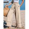 CUPSHE Summer Wide Leg Pants for Women Trendy Tie Waist High Waisted Palazzo Straight Pant with Pockets(Beige)