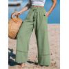 CUPSHE Summer Wide Leg Pants for Women Trendy Tie Waist High Waisted Palazzo Straight Pant with Pockets(Green-2)