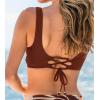CUPSHE Women Swimsuit Bikini Top Wrap Self Tie Bathing Suit with Fixed Wide Straps(Maroon Red)