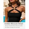 CUPSHE Women Tankini Set Two Piece Swimsuit Cross Neck Metal Decorations Mid Rise Back Hook Cut Out Bathing Suits(Black)