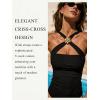 CUPSHE Women Tankini Set Two Piece Swimsuit Cross Neck Metal Decorations Mid Rise Back Hook Cut Out Bathing Suits(Black)