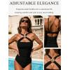 CUPSHE Women Tankini Set Two Piece Swimsuit Cross Neck Metal Decorations Mid Rise Back Hook Cut Out Bathing Suits(Black)