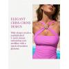 CUPSHE Women Tankini Set Two Piece Swimsuit Cross Neck Metal Decorations Mid Rise Back Hook Cut Out Bathing Suits(Orchid Purple)