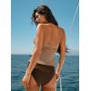 CUPSHE Women Tankini Set Two Piece Swimsuit High Waisted V Neck Texture Halter Back Cut Out Bathing Suits(Brown/Black)