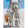 CUPSHE Women Wide Leg Beach Pants Tropical Floral Plus Size Pants with Pockets Vacation Casual Dressy(Beige-leaves)
