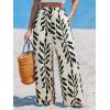 CUPSHE Women Wide Leg Beach Pants Tropical Floral Plus Size Pants with Pockets Vacation Casual Dressy(Beige-leaves)