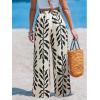 CUPSHE Women Wide Leg Beach Pants Tropical Floral Plus Size Pants with Pockets Vacation Casual Dressy(Beige-leaves)