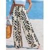 CUPSHE Women Wide Leg Beach Pants Tropical Floral Plus Size Pants with Pockets Vacation Casual Dressy(Beige-leaves)