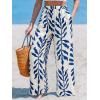 CUPSHE Women Wide Leg Beach Pants Tropical Floral Plus Size Pants with Pockets Vacation Casual Dressy(Blue-leaves)