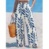 CUPSHE Women Wide Leg Beach Pants Tropical Floral Plus Size Pants with Pockets Vacation Casual Dressy(Blue-leaves)