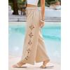 CUPSHE Womens Beach Pants Summer Boho Drawstring Elastic Waist Hollow Out Textured Wide Leg Vacation Palazzo Pant(Beige)