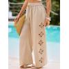 CUPSHE Womens Beach Pants Summer Boho Drawstring Elastic Waist Hollow Out Textured Wide Leg Vacation Palazzo Pant(Beige)