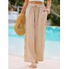 CUPSHE Womens Beach Pants Summer Boho Drawstring Elastic Waist Hollow Out Textured Wide Leg Vacation Palazzo Pant(Beige)