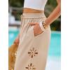 CUPSHE Womens Beach Pants Summer Boho Drawstring Elastic Waist Hollow Out Textured Wide Leg Vacation Palazzo Pant(Beige)