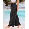 CUPSHE Womens Beach Pants Summer Boho Drawstring Elastic Waist Hollow Out Textured Wide Leg Vacation Palazzo Pant(Black)