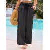 CUPSHE Womens Beach Pants Summer Boho Drawstring Elastic Waist Hollow Out Textured Wide Leg Vacation Palazzo Pant(Black)
