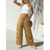 CUPSHE Womens Beach Pants Summer Boho Drawstring Elastic Waist Hollow Out Textured Wide Leg Vacation Palazzo Pant(Brown)
