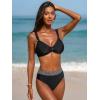CUPSHE Women’s Bikini Set High Waisted V Neck Two Piece Swimsuit Back Hook Adjustable Straps Button Bathing Suit(Black)