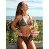 CUPSHE Women’s Bikini Set Sexy Two Piece Swimsuit V Neck Halter Strap Triangle Bathing Suit Back Self Tie Color Block(Brown/Turquoise Paisley)