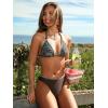 CUPSHE Women’s Bikini Set Sexy Two Piece Swimsuit V Neck Halter Strap Triangle Bathing Suit Back Self Tie Color Block(Brown/Turquoise Paisley)