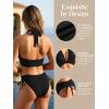 CUPSHE Women’s Bikini Set Two Piece Swimsuit Halter Strap V Neck Ruching Bathing Suit Mid Rise Side Drawstring(Black)