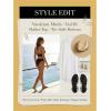 CUPSHE Women’s Bikini Set Two Piece Swimsuit Halter Strap V Neck Ruching Bathing Suit Mid Rise Side Drawstring(Black)