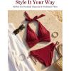 CUPSHE Women’s Bikini Set Two Piece Swimsuit Halter Strap V Neck Ruching Bathing Suit Mid Rise Side Drawstring(Burgundy)