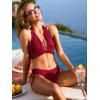 CUPSHE Women’s Bikini Set Two Piece Swimsuit Halter Strap V Neck Ruching Bathing Suit Mid Rise Side Drawstring(Burgundy)