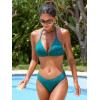 CUPSHE Women’s Bikini Set Two Piece Swimsuit Halter V Neck Bathing Suit Back Self Tie Drawstring Jacquard Textured(Teal Blue)