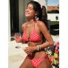 CUPSHE Women’s Bikini Set Two Piece Swimsuit Halter V Neck Triangle Cup Side Ties Low Rise High Leg Color Block(Cherry Red/White)