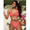 CUPSHE Women’s Bikini Set Two Piece Swimsuit Halter V Neck Triangle Cup Side Ties Low Rise High Leg Color Block(Cherry Red/White)