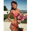 CUPSHE Women’s Bikini Set Two Piece Swimsuit Halter V Neck Triangle Cup Side Ties Low Rise High Leg Color Block(Cherry Red/White)