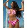 CUPSHE Women’s Bikini Set Two Piece Swimsuit V Neck Halter Strap Bathing Suit Low Rise High Leg Side Tie Color Block(Hot Pink/White)