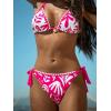CUPSHE Women’s Bikini Set Two Piece Swimsuit V Neck Halter Strap Bathing Suit Low Rise High Leg Side Tie Color Block(Hot Pink/White)