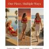 CUPSHE Women’s Bikini Set Two Piece Swimsuit V Neck Shell Stitched Bathing Suit Back Self Tie Mid Rise Textured(Red)