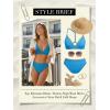 CUPSHE Women’s Bikini Set Two Piece Swimsuit V Neck Shell Stitched Bathing Suit Back Self Tie Mid Rise Textured(Sky Blue)