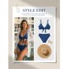 CUPSHE Women’s Bikini Set Two Piece Swimsuit V Neck Tie Knot Front Bathing Suit Ruched Adjustable Straps Textured(Navy Blue)