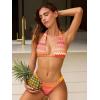CUPSHE Women’s Bikini Set Two Piece Swimsuit V Neck Triangle Bathing Suit Halter Strap Low Rise High Cut Textured(Orange/Red)