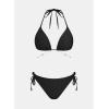 CUPSHE Women’s Bikini Sets Halter Neck Two Pieces Textured Bathing Suit Adjustable Pearl Chain Straps Side Drawstring(Black)