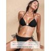 CUPSHE Women’s Bikini Sets Halter Neck Two Pieces Textured Bathing Suit Adjustable Pearl Chain Straps Side Drawstring(Black)