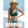 CUPSHE Women’s Bikini Sets High Waisted Two Piece Swimsuit V Neck Front Wrap Adjustable Straps Ruched Bottom Swimwear(Dark Green/Floral)