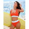 CUPSHE Women’s Bikini Sets Scoop Neck Adjustable Straps High Waisted Bathing Suit Textured Color Block Sporty(Orange/Blue/White)